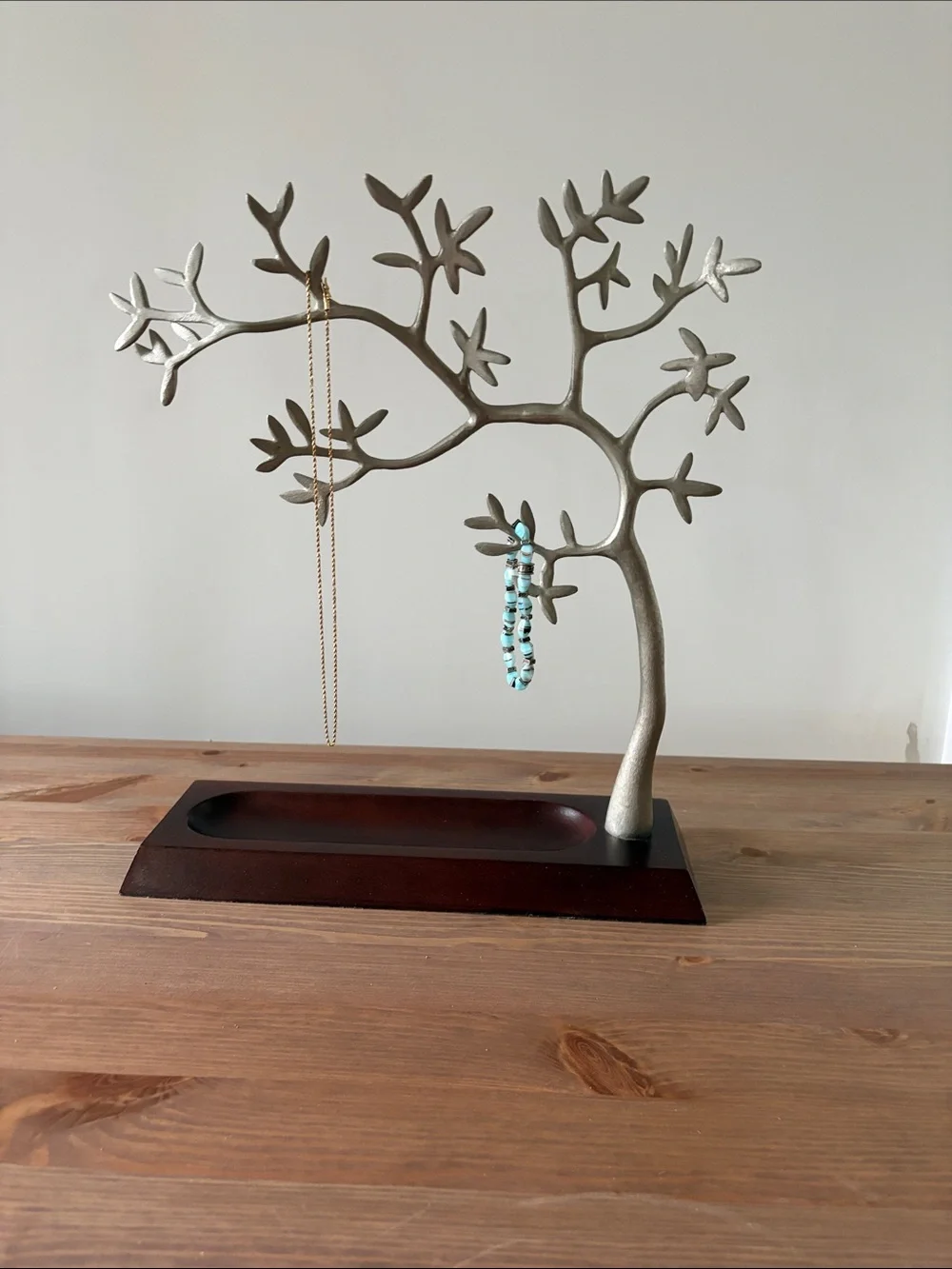 Red Envelope Silver Tree Jewelry Organizer with Dark Wood Tray